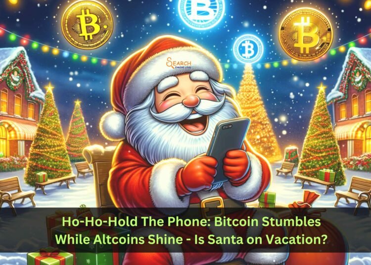 Santa hold a Phone and check Bitcoin price